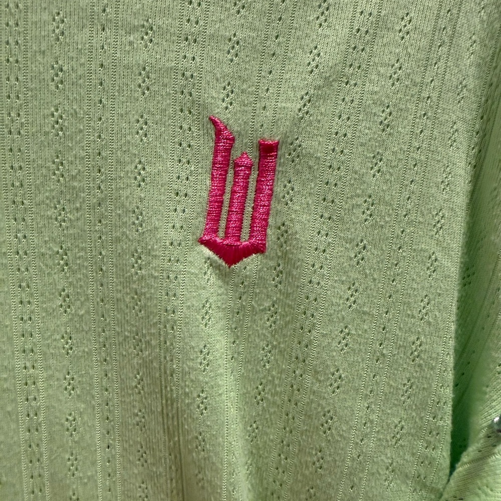 Katie K Lime Green and Pink Ribbed Pajama Top - Picture 2 of 4